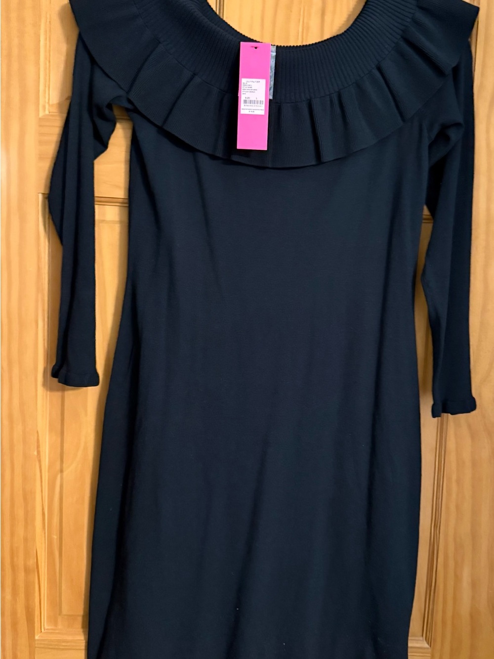 NWT BLACK Off-Shoulder Ruffle Neck Long Sleeve Dress